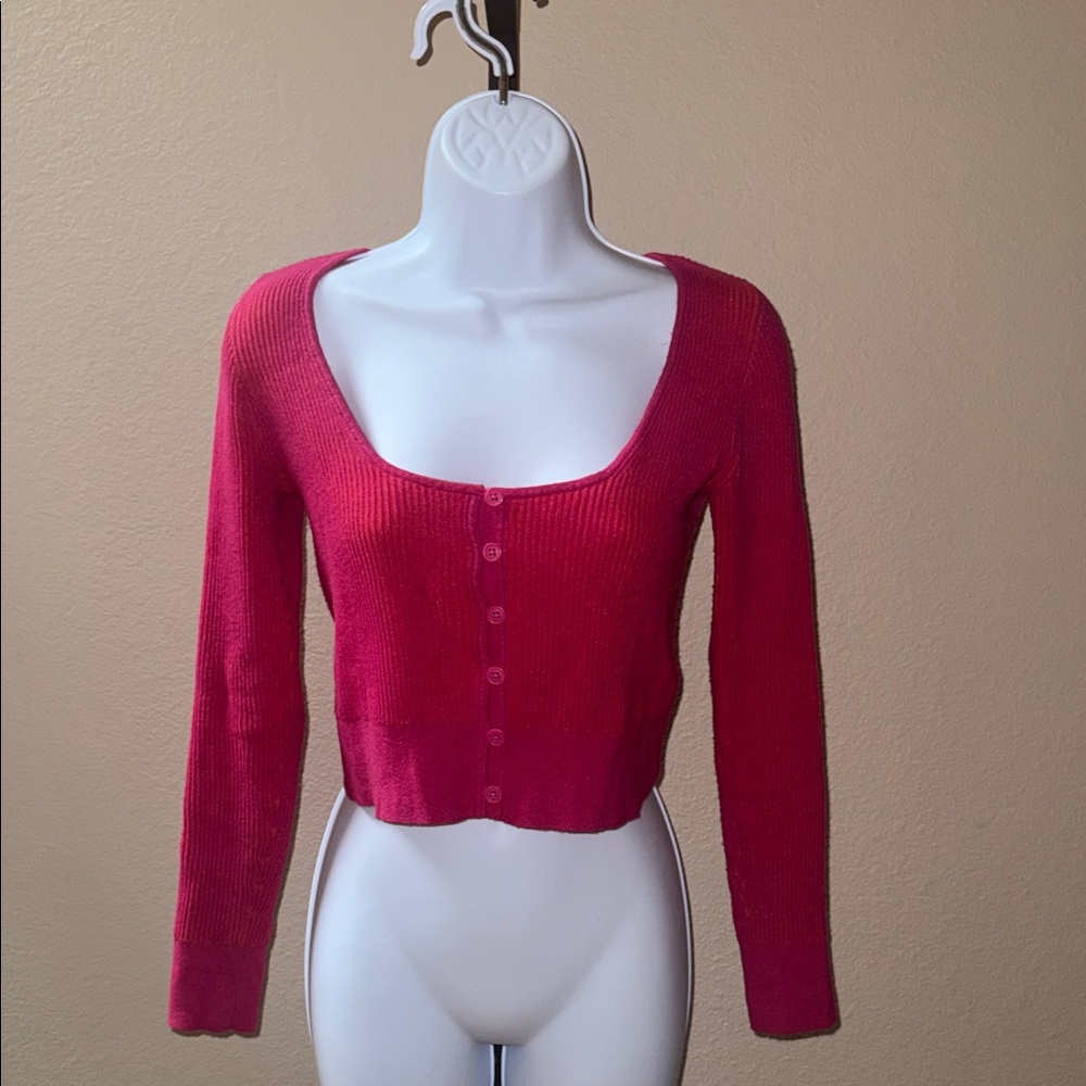 J. Crew Pink and Orange Button-Up Cropped Scoop Neck Cardigan Women’s Size XS